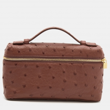 Pre Owned Loro Piana Brown Ostrich L19 Pouch