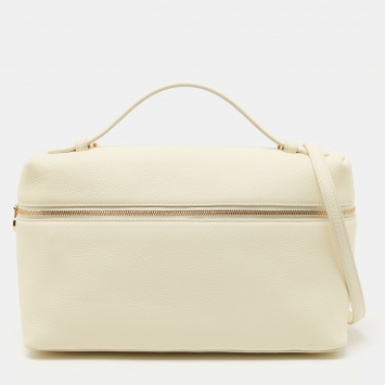Pre Owned Loro Piana Off White Leather Extra Pocket L27 Top Handle Bag