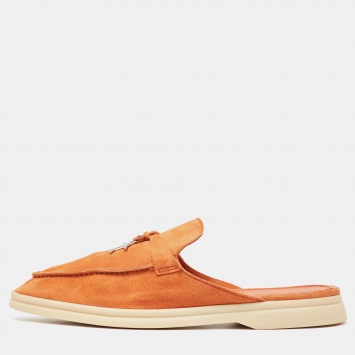 Pre Owned Loro Piana Orange Suede Babouche Charms Walk Mules Size 42