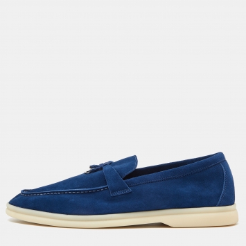 Pre Owned Loro Piana Blue Suede Summer Walk Slip On Loafers Size 40