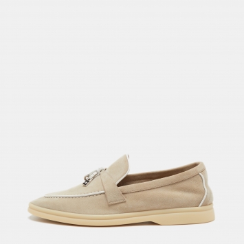 Pre Owned Loro Piana Beige Suede Summer Walk Slip on Loafers Size 37.5