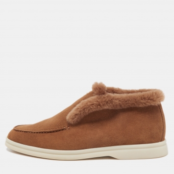 Pre Owned Loro Piana Brown Suede and Fur Open Walk Chukka Boots Size 38.5