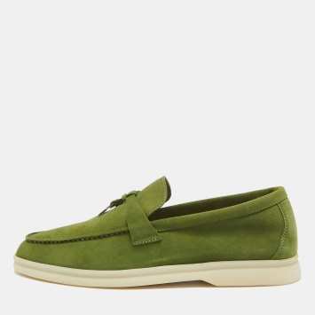 Pre Owned Loro Piana Green Suede Summer Charms Walk Loafers Size 37