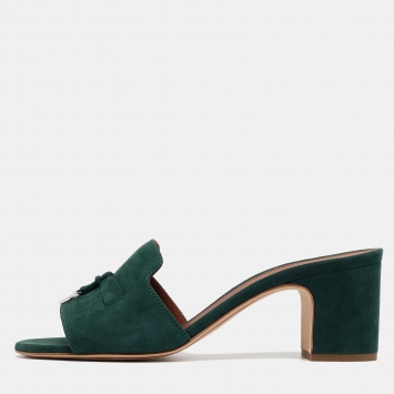 Pre Owned Loro Piana Green Suede Summer Charms Slide Sandals Size 40