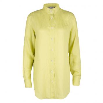 Pre Owned Loro Piana Yellow Linen Mandarin Collar Long Sleeve Button Front Shirt M