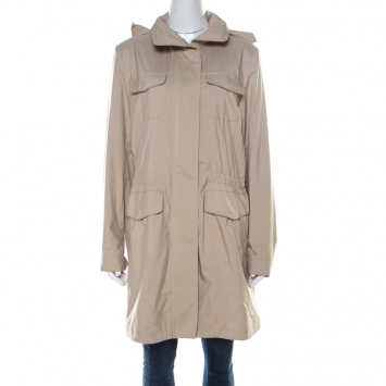 Pre Owned Loro Piana Storm System Beige Elasticized Waist Hooded Jacket M