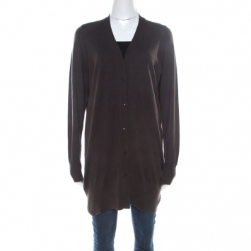 Pre Owned Loro Piana Brown Cashmere Button Front Long Cardigan M