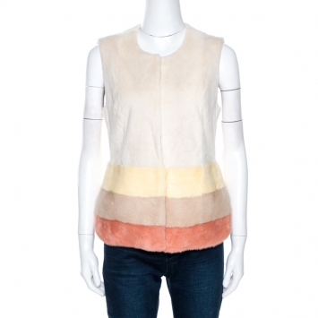 Pre Owned Loro Piana Cream Mink Fur Sleeveless Jacket M