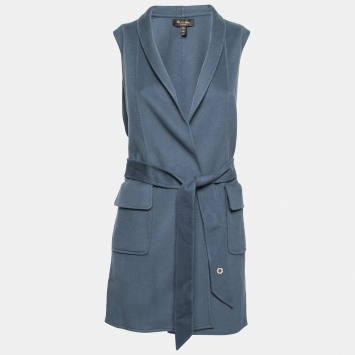 Pre Owned Loro Piana Dusty Blue Cashmere Belted Sleeveless Vest M