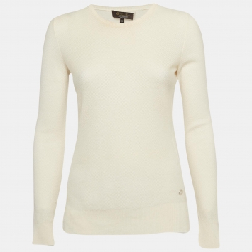 Pre Owned Loro Piana Cream Cashmere Knit Crew Neck Sweater S