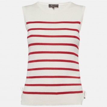 Pre Owned Loro Piana White Striped Knit Round Neck Vest S
