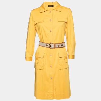 Pre Owned Loro Piana Yellow Cotton Belted Coat Dress M