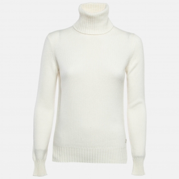 Pre Owned Loro Piana White Baby Cashmere Knit Turtle Neck Sweater S