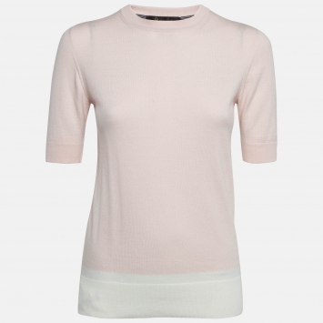 Pre Owned Loro Piana Pink Wool Knit Short Sleeve Sweatshirt S