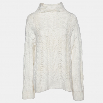 Pre Owned Loro Piana Off White Cashmere Cable Knit Sweater M