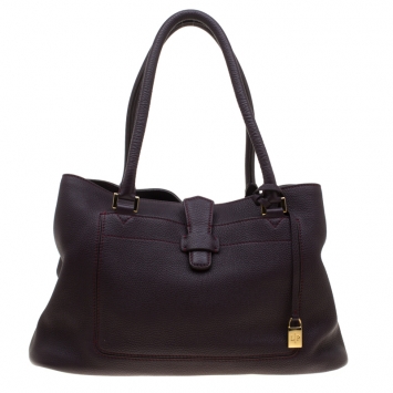 Pre Owned Loro Piana Dark Purple Leather Tote