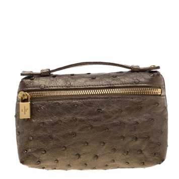 Pre Owned Loro Piana Olive Green Ostrich Leather Mini Pouch L19