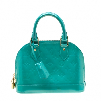 Pre Owned Louis Vuitton Bleu Lagon Monogram Vernis Alma BB Bag