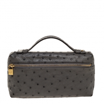Pre Owned Loro Piana Grey Ostrich Zip Pouch