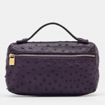 Pre Owned Loro Piana Purple Ostrich Zip L19 Pouch