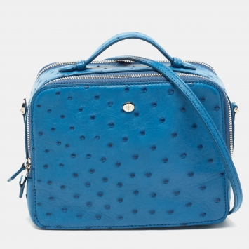 Pre Owned Loro Piana Blue Ostrich Mini Clui Crossbody Bag