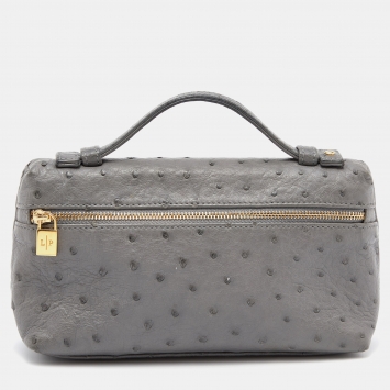 Pre Owned Loro Piana Grey Ostrich Leather Zip L19 Pouch