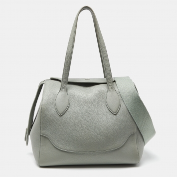 Pre Owned Loro Piana Pale Green Grained Leather Sesia Tote