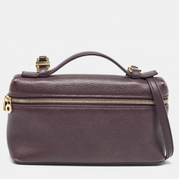 Pre Owned Loro Piana Plum Leather Extra Pocket L19 Pouch