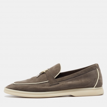 Pre Owned Loro Piana Grey Suede Summer Charms Walk  Loafers Size 38