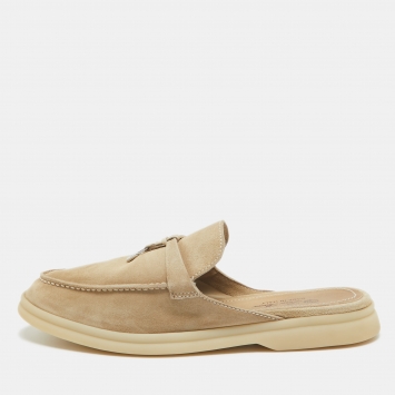 Pre Owned Loro Piana Beige Suede Babouche Charms Walk Flat Mules Size 38