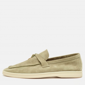 Pre Owned Loro Piana Olive Green Suede Summer Charms Walk Slip On Loafers Size 39