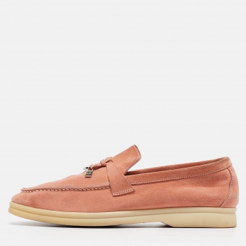 Pre Owned Loro Piana Orange Suede Summer Charms Walk  Loafers Size 37