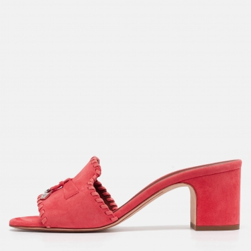 Pre Owned Loro Piana Coral Pink Suede Jovis Charm Slide Sandals Size 39