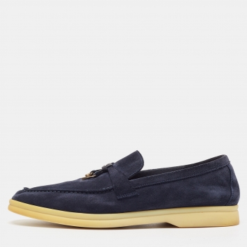 Pre Owned Loro Piana Navy Blue Suede Summer Charms Walk  Loafers Size 38