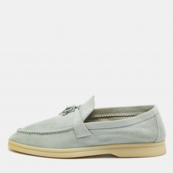 Pre Owned Loro Piana Mint Green Suede Summer Charms Walk Loafers Size 38
