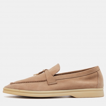 Pre Owned Loro Piana Beige Suede Summer Charms Walk Loafers Size 38.5