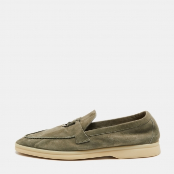 Pre Owned Loro Piana Grey Suede Summer Charms Walk Loafers Size 38