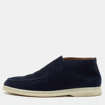 Pre Owned Loro Piana Navy Blue Suede Open Walk Ankle Boots Size 36