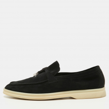 Pre Owned Loro Piana Black Suede Summer Charms Walk Loafers Size 38