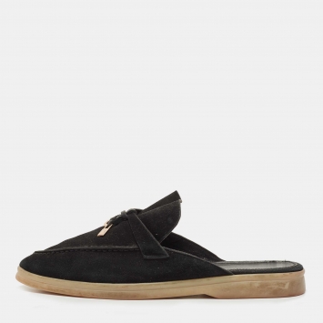 Pre Owned Loro Piana Black Suede Babouche Charms Walk Mules Size 39 