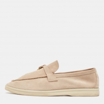 Pre Owned Loro Piana Beige Suede Summer Charms Walk  Loafers Size 39