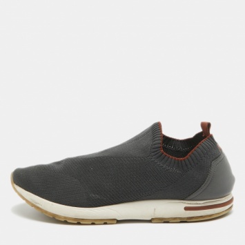 Pre Owned Loro Piana Grey Fabric 360 Flexy Walker Slip On Sneakers Size 43