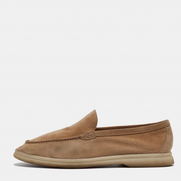 Pre Owned Loro Piana Beige Suede Summer Walk  Loafers Size 38.5