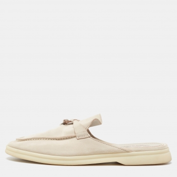 Pre Owned Loro Piana Beige Nubuck Leather Babouche Charms Walk Mules Size 39.5