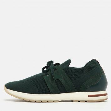 Pre Owned Loro Piana Green Knit Fabric 360 Flexy Walker Sneakers Size 38.5