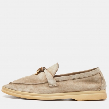 Pre Owned Loro Piana Beige Suede Summer Charms Walk Slip On Loafers Size 38