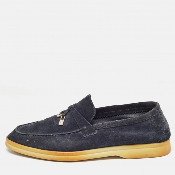 Pre Owned Loro Piana Navy Blue Suede Summer Charms Walk Loafers Size 39.5