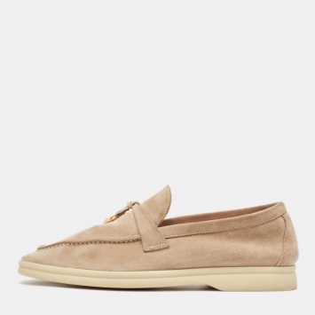 Pre Owned Loro Piana Beige Suede Summer Charms Walk Loafers Size 38