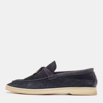 Pre Owned Loro Piana Navy Blue Suede Summer Charms Walk  Loafers Size 37.5