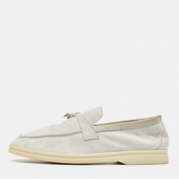 Pre Owned Loro Piana Grey Suede Summer Charms Walk Loafers Size 37